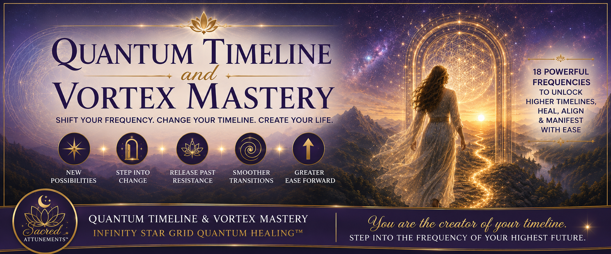 Quantum Timeline and Vortex Mastery — Shift Your Frequency. Change Your Timeline. Create Your Life. 18 powerful frequencies to unlock higher timelines, heal, align, and manifest with ease.